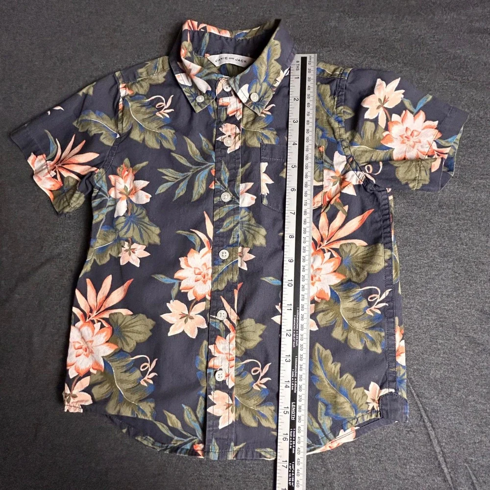 Janie and Jack Boys Floral Print Short Sleeve Button Down Shirt Size 4 - Picture 6 of 6